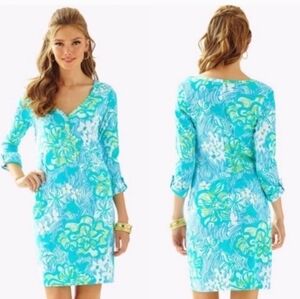 Lilly Pultizer Palmetto Dress Lagoon Green Wave Runner Print Large Pima Cotton
